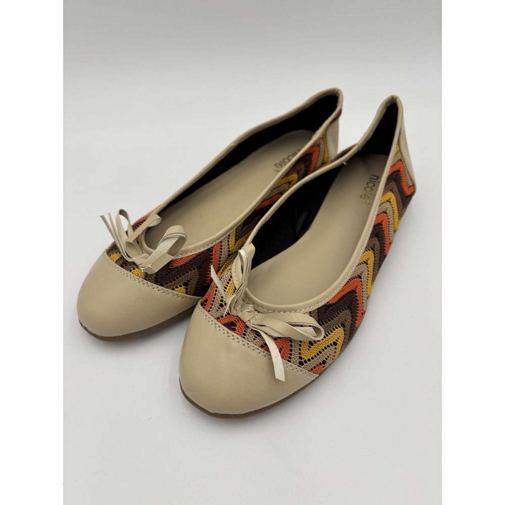 Preppy Ballet Flats Women 7 Brown Chevron Knit Retro Slip On Shoes
